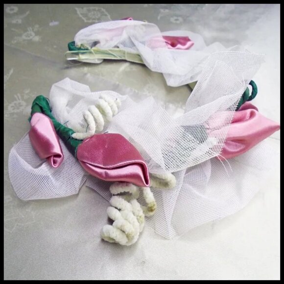 VTG 40s Floral Headbands Rosebud Headpieces Retro Bridesmaid 1940s Lot of 2 - Picture 4 of 14